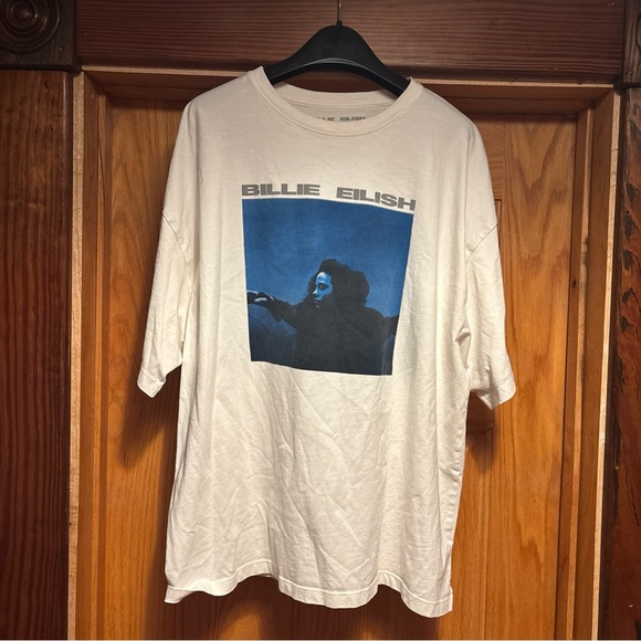 Billie Eilish Tops - Billie Eilish Graphic T-Shirt White Blue Music Concert Tee Large